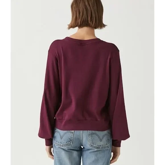 Michael Stars Mac Puff Sleeve Crew Neck Pullover Sweatshirt Plum Size OS NWT - Picture 3 of 11